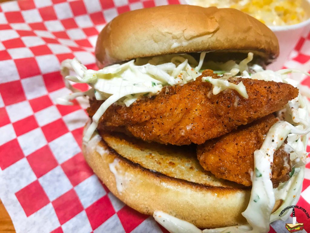 Rooster Republic Nashville Hot Chicken tender sandwich
